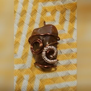 Atrtisan Carnelian Stone Pendant Wrapped in Copper Wire